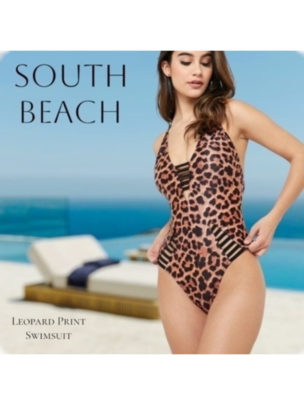 SOUTH Beach Leopard Print Ladder Cut-out Detail Swimsuit
